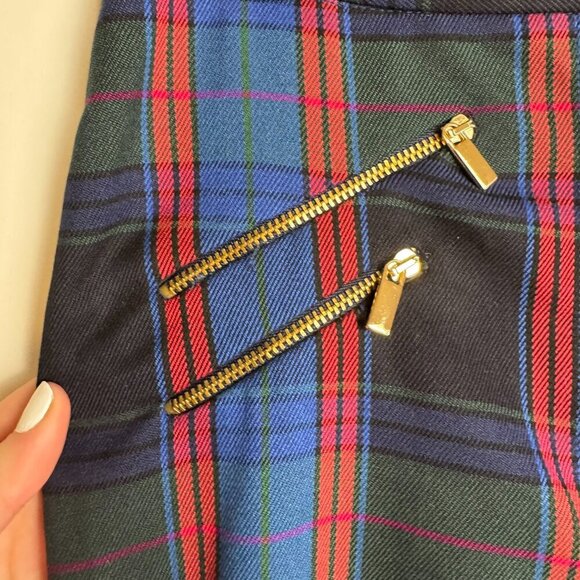 Zara blue green plaid trousers flat front zipper detail size small Q2 - Picture 2 of 5